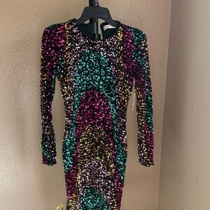 Vibrant Sequin Long Sleeve Dress